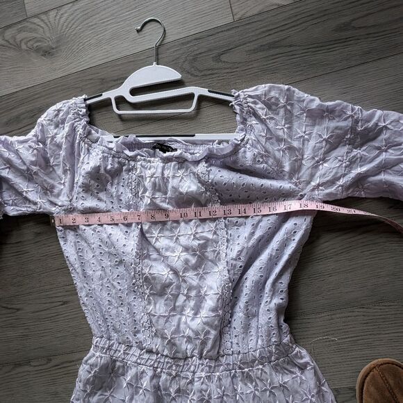 Boston Proper Lilac Lavender Embroidered Eyelet Wide Sleeve Dress Medium - Picture 10 of 12